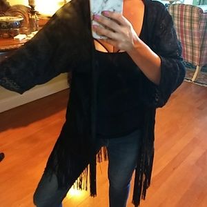 Lace short sleeve kimono With Fringe